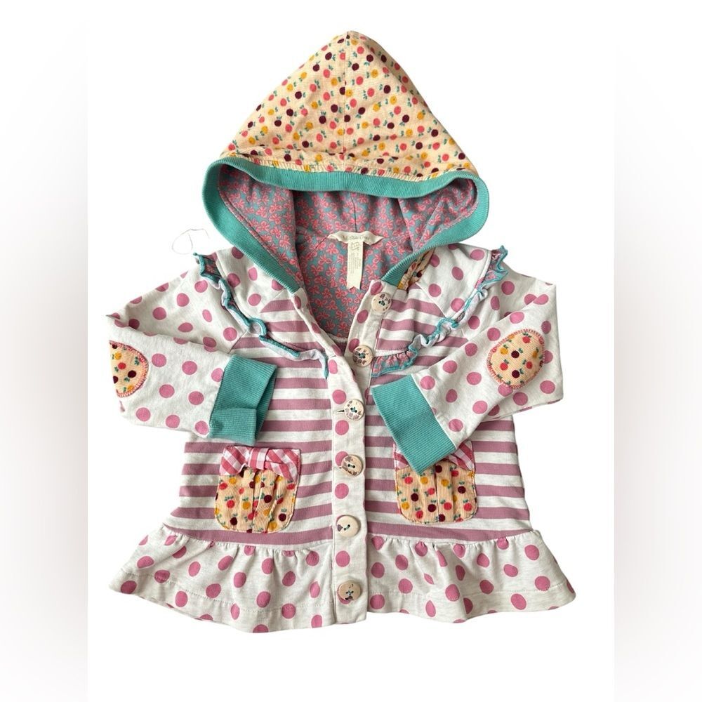 Matilda Jane Hooded stripes and polka dots elbow patch Jacket Sz 18-24 months